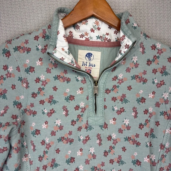 Fat Face The Airlie Sweatshirt Jumper 1/4 Zip Floral Print Blue Cotton Pocket 4 - Picture 2 of 9